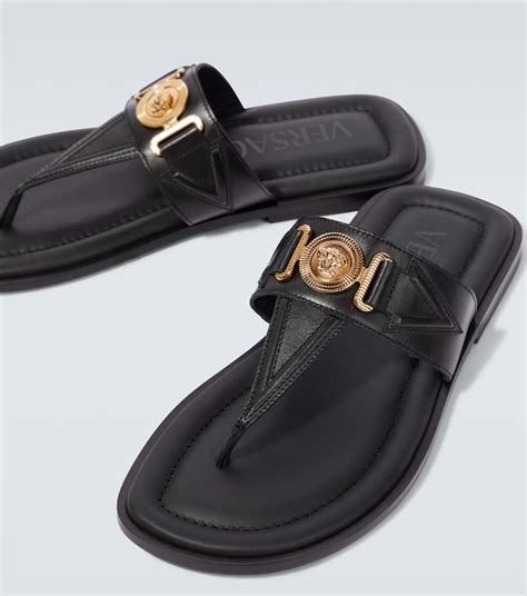 versace thong slides|Versace Medusa Leather Flat Thong Sandals.